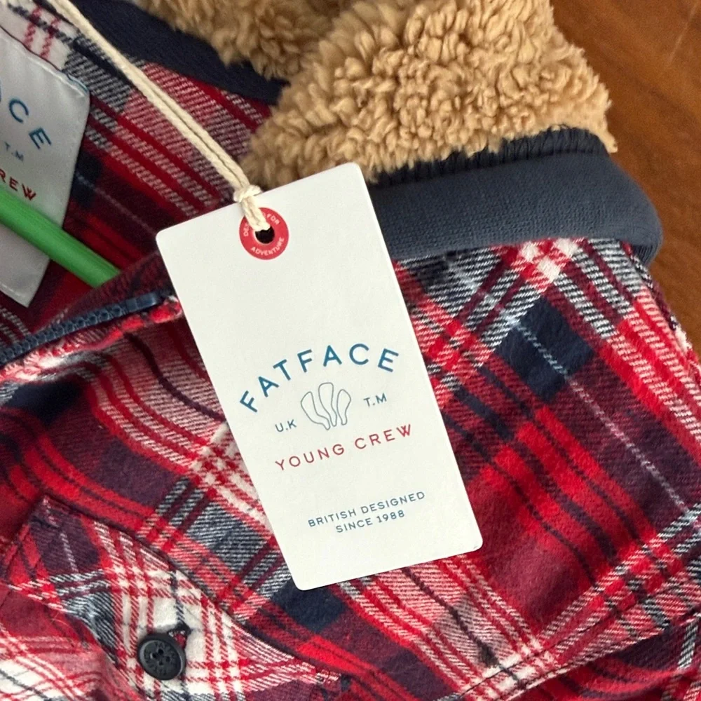Fat Face Red and Blue Plaid Hooded Jacket